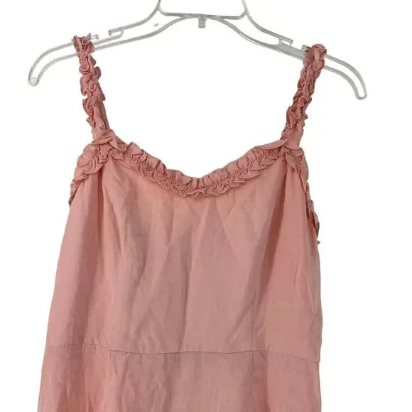 BooHoo Dress Pink Ruffle Sun Dress Smocked Womens Size 8 Knee Length Preppy NEW - Picture 3 of 10